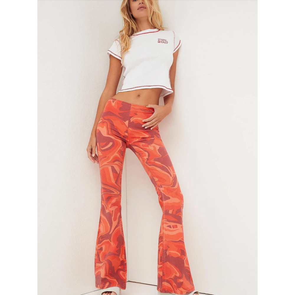 Free People Red Penny Pull-on Printed Flare Jeans